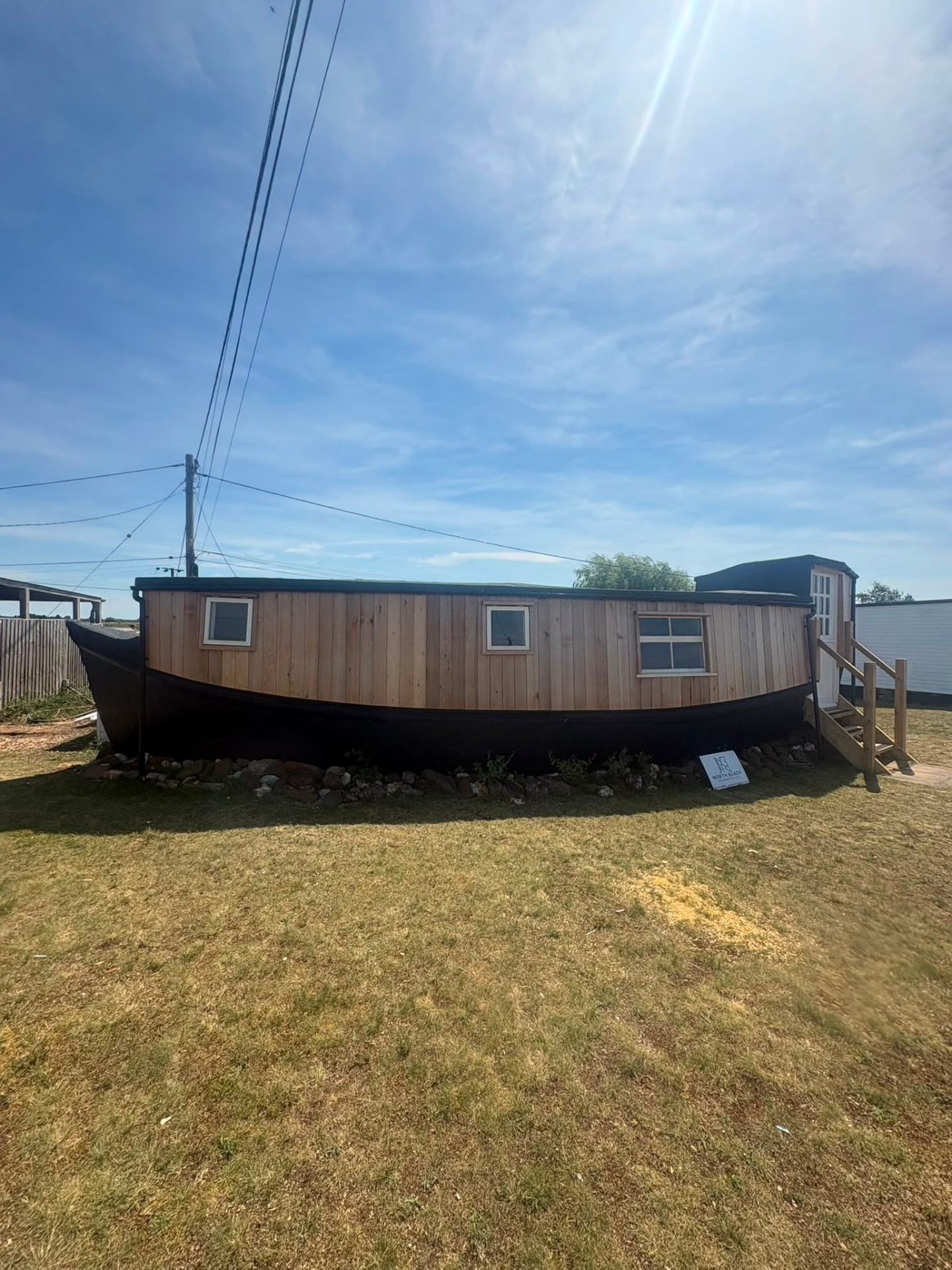 Timber-clad boat conversion accommodation