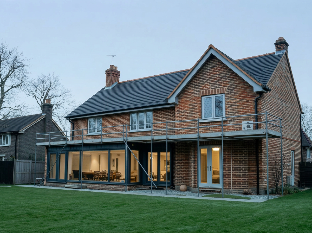 UK brick house with new extension being built