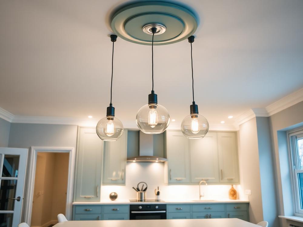 Modern pendant lighting installation in a British kitchen